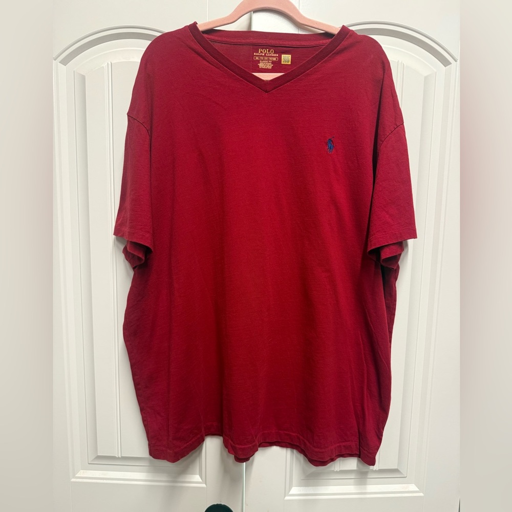 Polo by Ralph Lauren Men's Deep Red V-Neck Tee XXL 2XL